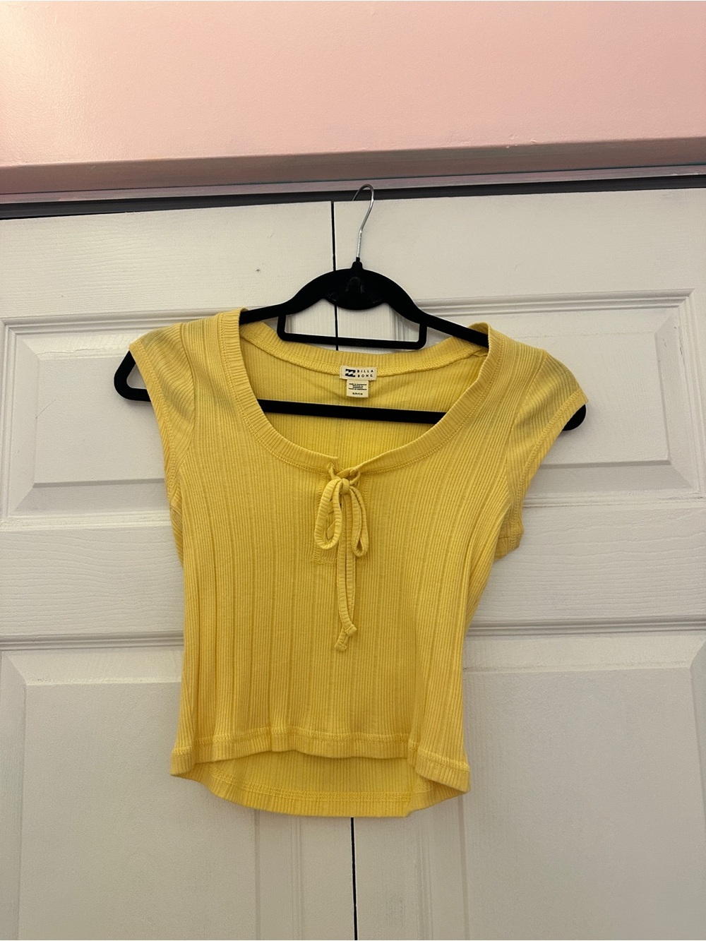 Billabong Yellow Ribbed Tie-Front Top